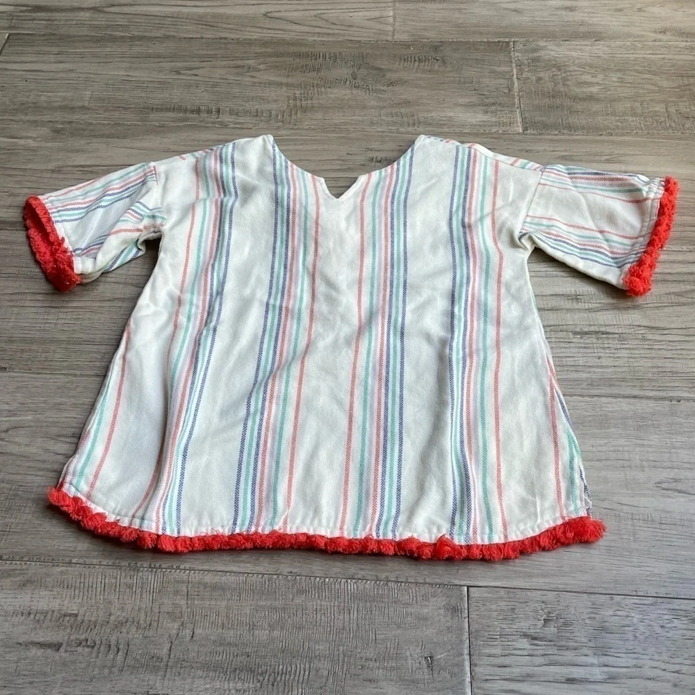 NWT Gymboree Girls Tunic 100% Cotton Fringe Flannel Feel Striped V Neck SZ 7/8